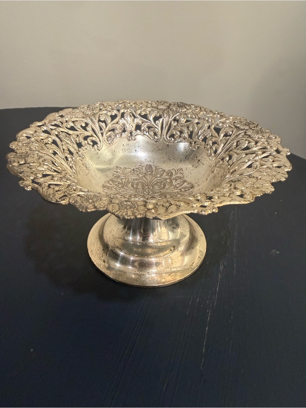 Vintage Occupied Japan Silverplate Pedestal Compote Floral Bonbon Dish